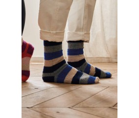 Chaussettes Délice en jersey rayé marine, gris, pervenche et beige - Patron tricot Phildar - modèle fini