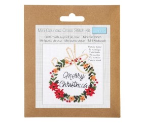 Mini kit point de croix compté Couronne de Noël - 17 x 17 cm - Trimits