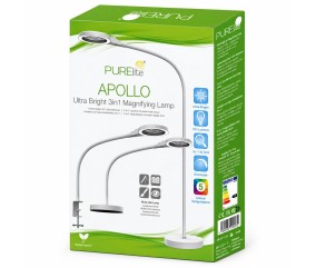 Lampe loupe LED 3 en 1 Apollo - Lampadaire, table ou pince, lentille 12,7 cm - PURElite