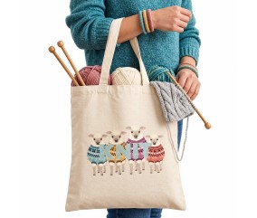 Tote bag en polycoton à message couture et tricot - 38 x 41 cm - Hobby Gift