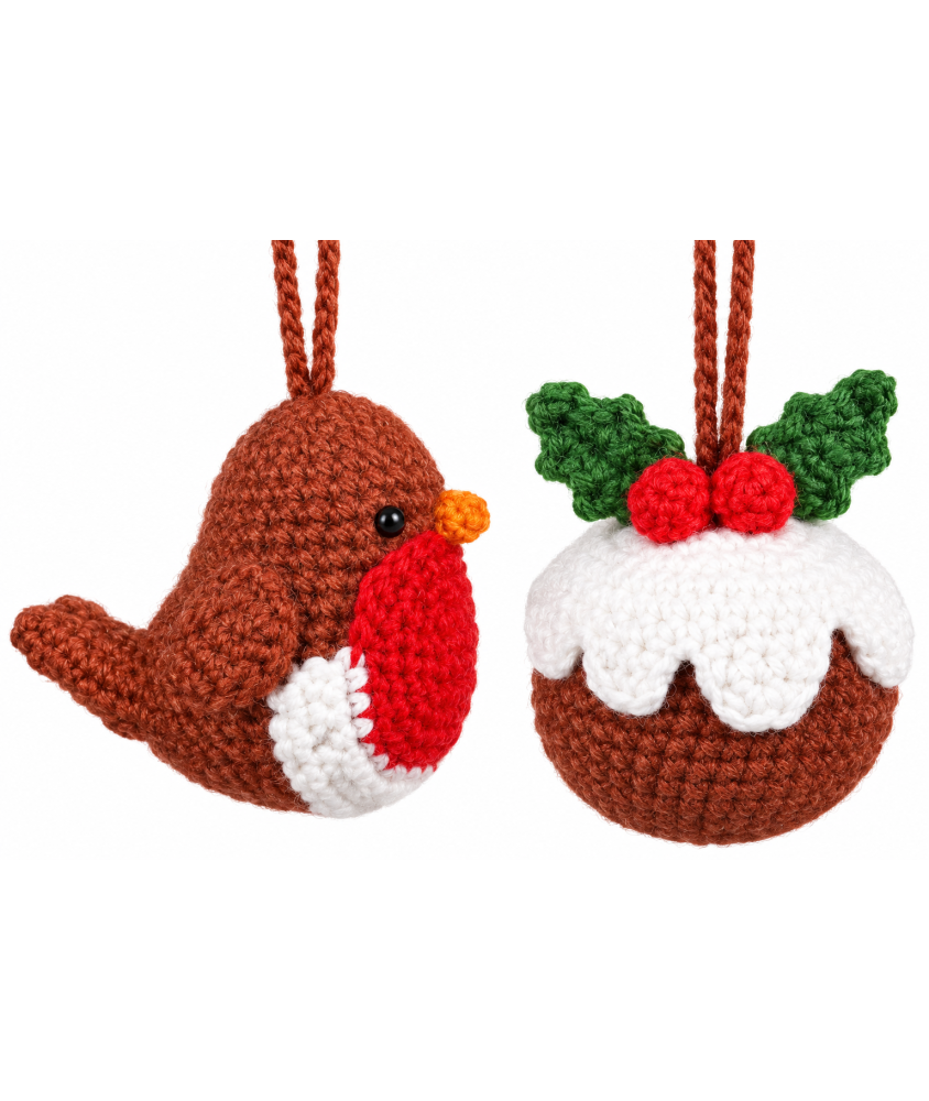 Kit crochet boules de Noël Rouge-gorge et Pudding - Trimits