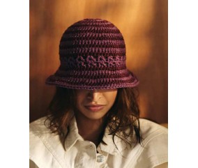 Chapeau Porto-Vecchio au crochet en fil effet raphia, coloris violine et chocolat - Patron Pingouin