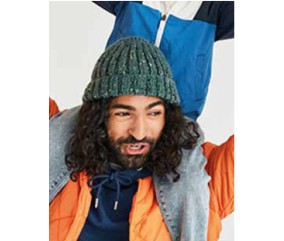 Bonnet Rachid homme en côtes 2/2 coloris vert de gris, avec revers - Patron tricot Phildar - modèle fini