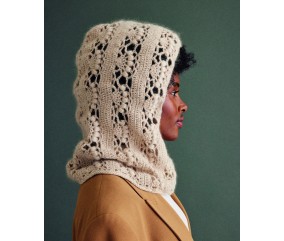 Cagoule Félipa au crochet, point ajouré beige et gazelle pailleté - Patron crochet Phildar - modèle fini