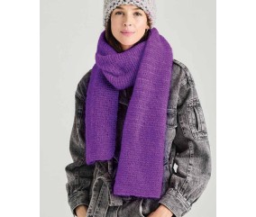 Écharpe Débra en point mousse et mohair, coloris violet, 30 x 180 cm - Patron tricot Phildar - modèle fini