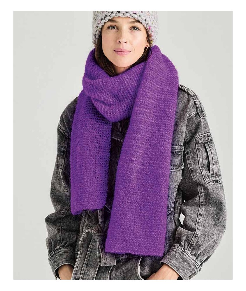 Écharpe Débra en point mousse et mohair, coloris violet, 30 x 180 cm - Patron tricot Phildar - modèle fini