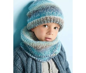 Snood Tim garçon en côtes 1/1, fil dégradé bleu, tricoté en rond - Patron tricot Phildar - modèle fini