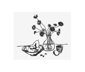 Patron de broderie Nature morte marguerites et poires DMC