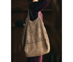 Sac Bonifacio au crochet en coton chanvre, grille de brides et point fantaisie, 37 x 37 cm - Patron Pingouin