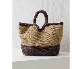 Sac Olympie au crochet, cordon brillant chocolat et raphia naturel, 50 x 33 cm - Patron Pingouin