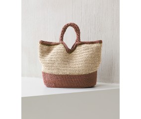 Sac Olympie au crochet, cordon brillant ambre doré et raphia écru, 50 x 33 cm - Patron Pingouin