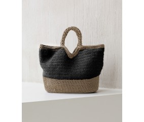 Sac Olympie au crochet, cordon brillant sand et raphia noir, 50 x 33 cm - Patron Pingouin