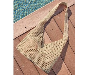 Sac Filippine au crochet en coton seigle, carrés granny assemblés, porté épaule - Patron crochet Phildar
