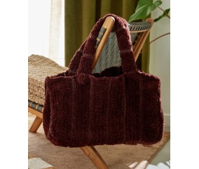 Cabas Lindsay au crochet en fil duveteux brun rayé café, grand format, 45 x 31 cm - Patron Pingouin
