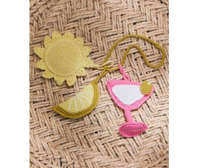 Charms Syracuse au crochet : soleil jaune, tranche de citron et verre a cocktail rose - Patron Pingouin