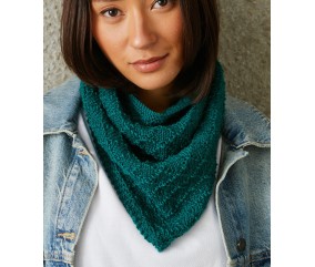 Foulard Dalil triangulaire tricoté en point fantaisie, coloris vert canard, 94 x 41 cm - Patron Pingouin