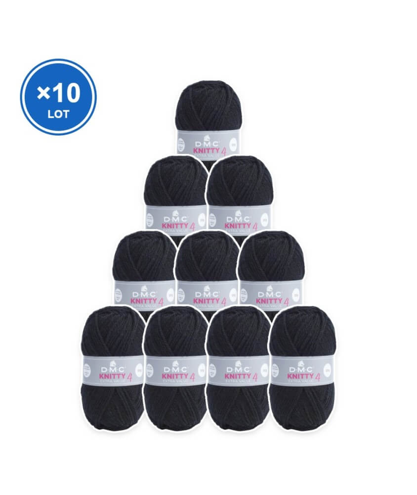 Lot de 10 pelotes Knitty 4 DMC - coloris 965 Noir