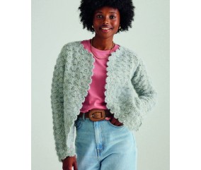 Veste Franka vert glacier au crochet, point fantaisie à motifs en relief - Patron crochet Phildar