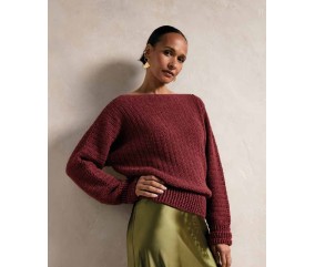 Pull Alix acajou au crochet en baby alpaga, encolure bateau et manches chauve-souris - Patron Phildar