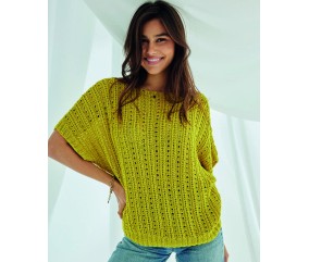 Pull sans manches Catrina citrus en lyocell, point fantaisie ajouré et bandes d'emmanchures - Patron Phildar