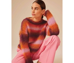 Pull Gabriela en mohair dégradé fauve, jersey aux aiguilles n° 7, manches ballon - Patron tricot Phildar