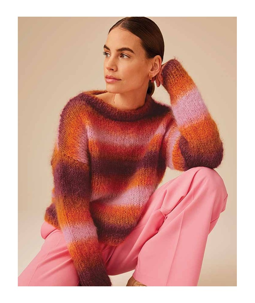 Pull Gabriela en mohair dégradé fauve, jersey aux aiguilles n° 7, manches ballon - Patron tricot Phildar