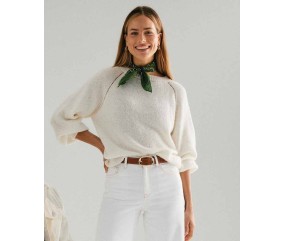 Pull Lou nacre en viscose et mérinos, empiècement ajouré et manches trois-quarts - Patron Phildar