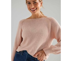 Pull Louane nude à encolure bateau, raglan souligné d'une ligne de jours - Patron tricot Phildar