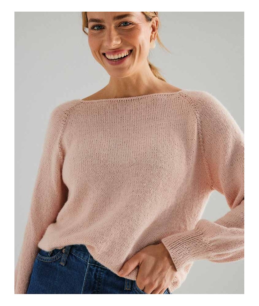 Pull Louane nude à encolure bateau, raglan souligné d'une ligne de jours - Patron tricot Phildar