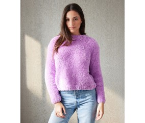 Pull Meryl en fil fourrure duveteux, jersey et bords côtes, manches longues - Patron tricot Pingouin