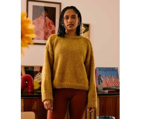 Pull Talia doré en jersey, larges bords côtes et manches longues - Patron tricot Pingouin