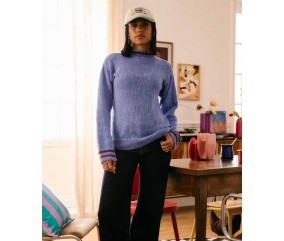 Pull Tamino hortensia en jersey, bords côtes rayés grenade en bas et aux poignets - Patron tricot Pingouin