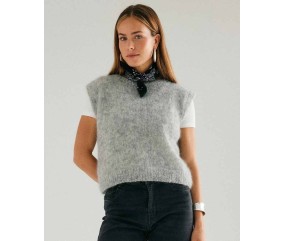 Débardeur Léontine gris chiné en mohair, jersey et encolure ronde, sans manches - Patron tricot Phildar