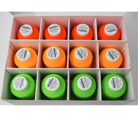 Coffret fil surjeteuse Madeira Aerolock 125 néon - cônes rouge, orange et vert néon