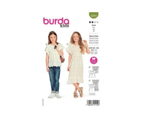 Patron Burda 9244 - Robe et Blouse avec décolleté décorées de ruchés de manches du 4 au 11 ans