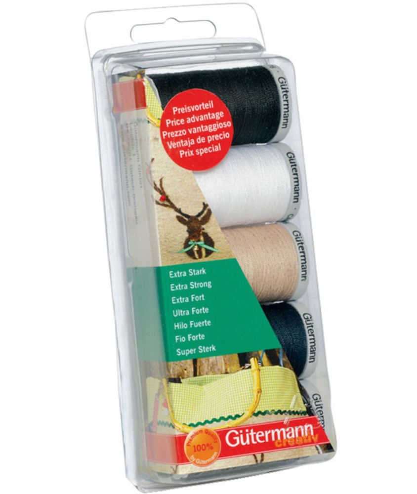 Coffret de 5 Fils Extra Fort 100 m - Gütermann - vue de face sur fond blanc