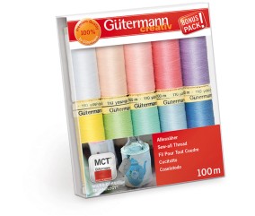 Set de 10 Fils pour Tout Coudre 100 m Pastel - Gütermann - vue de face sur fond blanc