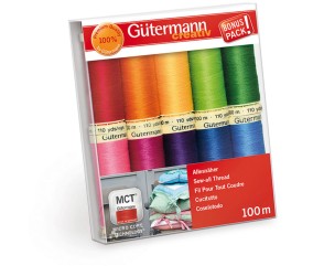 Set de 10 Fils pour Tout Coudre 100 m Vif - Gütermann - vue de face sur fond blanc