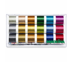 Boîte de 18 Fils à Broder Metallic Smooth n°40 200 m - Madeira - vue de face sur fond blanc