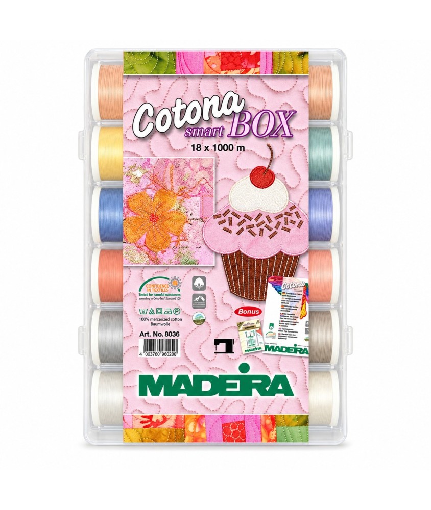 SmartBox de 18 Fils Cotona n°50 1000 m + Aiguille - Madeira - vue de face sur fond blanc