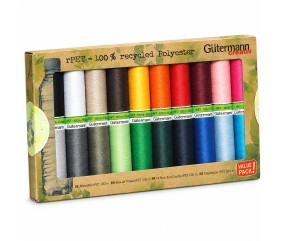 Coffret de 20 Fils pour Tout Coudre Recyclés rPET 100 m - Gütermann - vue de face sur fond blanc