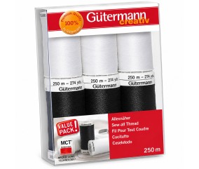 Coffret de 6 Fils pour Tout Coudre 250 m Basiques - Gütermann - vue de face sur fond blanc