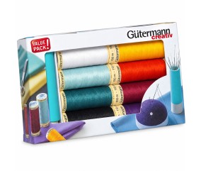 Set de 8 Fils pour Tout Coudre 100 m + Twister Prym - Gütermann - vue de face sur fond blanc