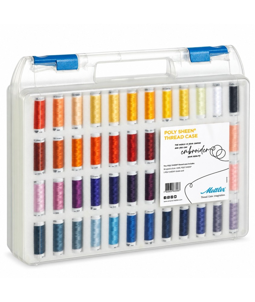 Coffret de 96 Fils à Broder Poly Sheen n°40 200 m - Mettler - vue de face sur fond blanc