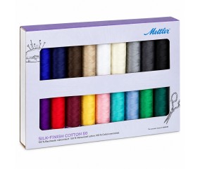 Coffret de 18 Fils Silk-Finish Coton n°50 150 m - Mettler - vue de face sur fond blanc
