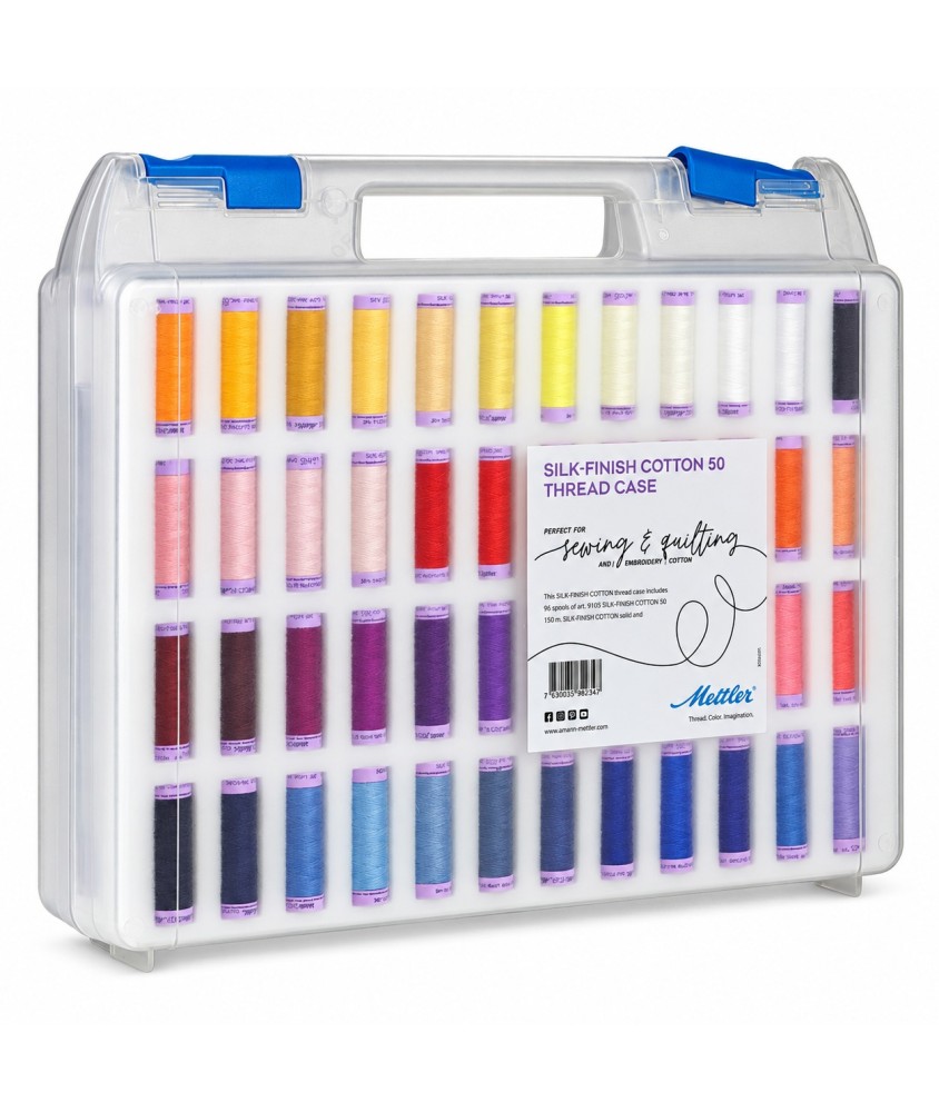 Coffret de 96 Fils Silk-Finish Coton n°50 150 m - Mettler - vue de face sur fond blanc