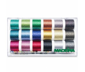 Boîte de 18 Fils à Broder Metallic Supertwist 200 m - Madeira - vue de face sur fond blanc