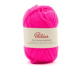 Phil Socks Merinos Phildar - coloris ROSE FLUO - pelote sur fond blanc