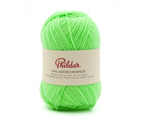 Phil Socks Merinos Phildar - coloris Vert Fluo - pelote sur fond blanc