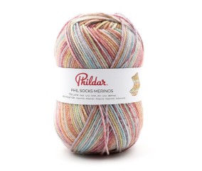 Phil Socks Merinos Phildar - coloris Salade de fruits - pelote sur fond blanc